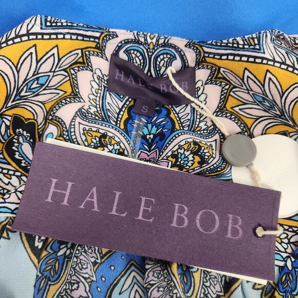 Hale Bob Silk Blue Blouse V Neck Long Sleeve Size Small NWT - Picture 9 of 12